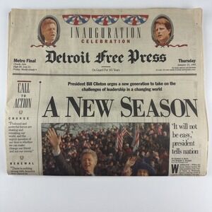 1993 Detroit Free Press Clinton Inauguration & Kevorkian Story Newspaper 1/21/93